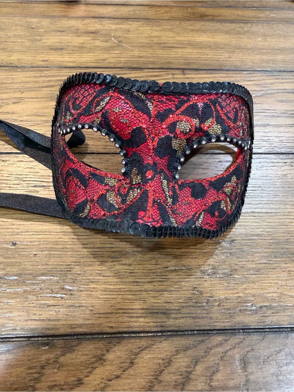 Pier 1 Black Leather Venetian Eye Mask with Gold Detail
